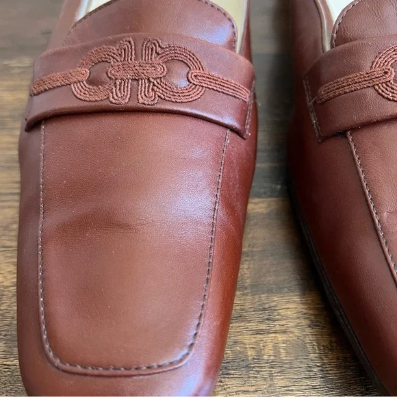 Salvatore Ferragamo Brown CalfLeather Gancini Embroidered Mules Size 10 B